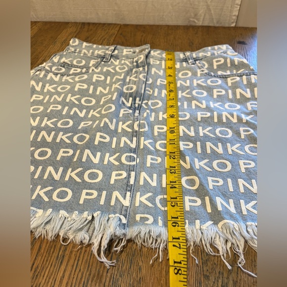 PINKO  All-Over Logo Denim Mini Skirt – size US 6 - Picture 6 of 9